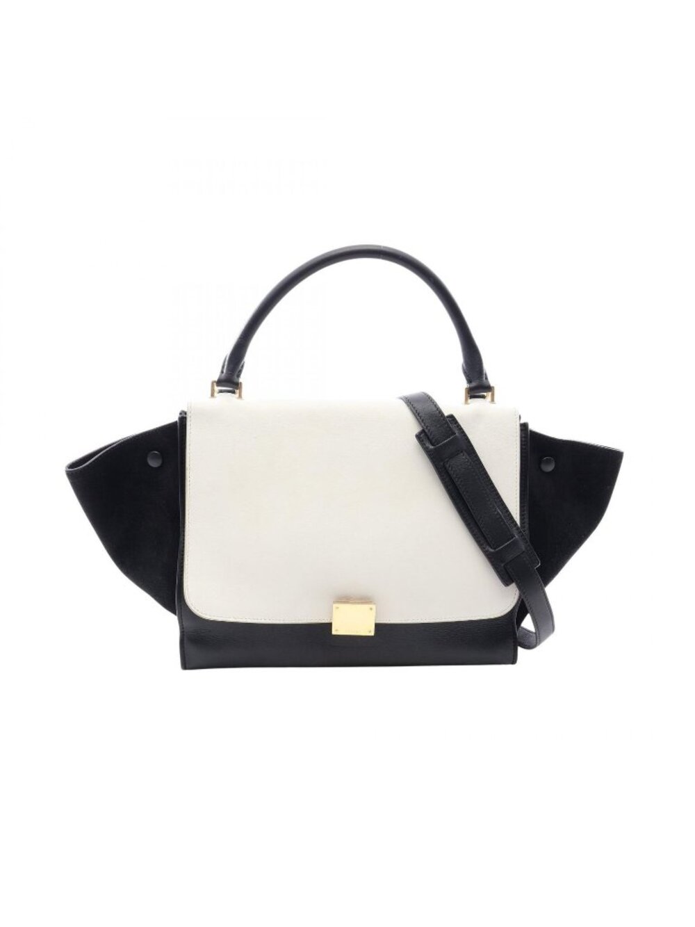 Celine Handbag Trapeze Medium 2-Way Black White Leather Suede